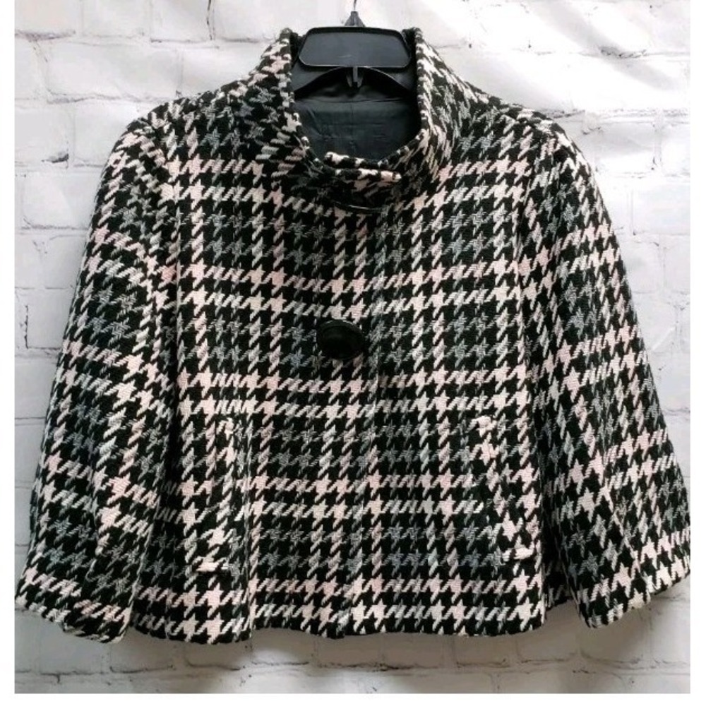 Nygard Collection Women's Small Short Houndstooth Black White Pink 3/4 Sleeve